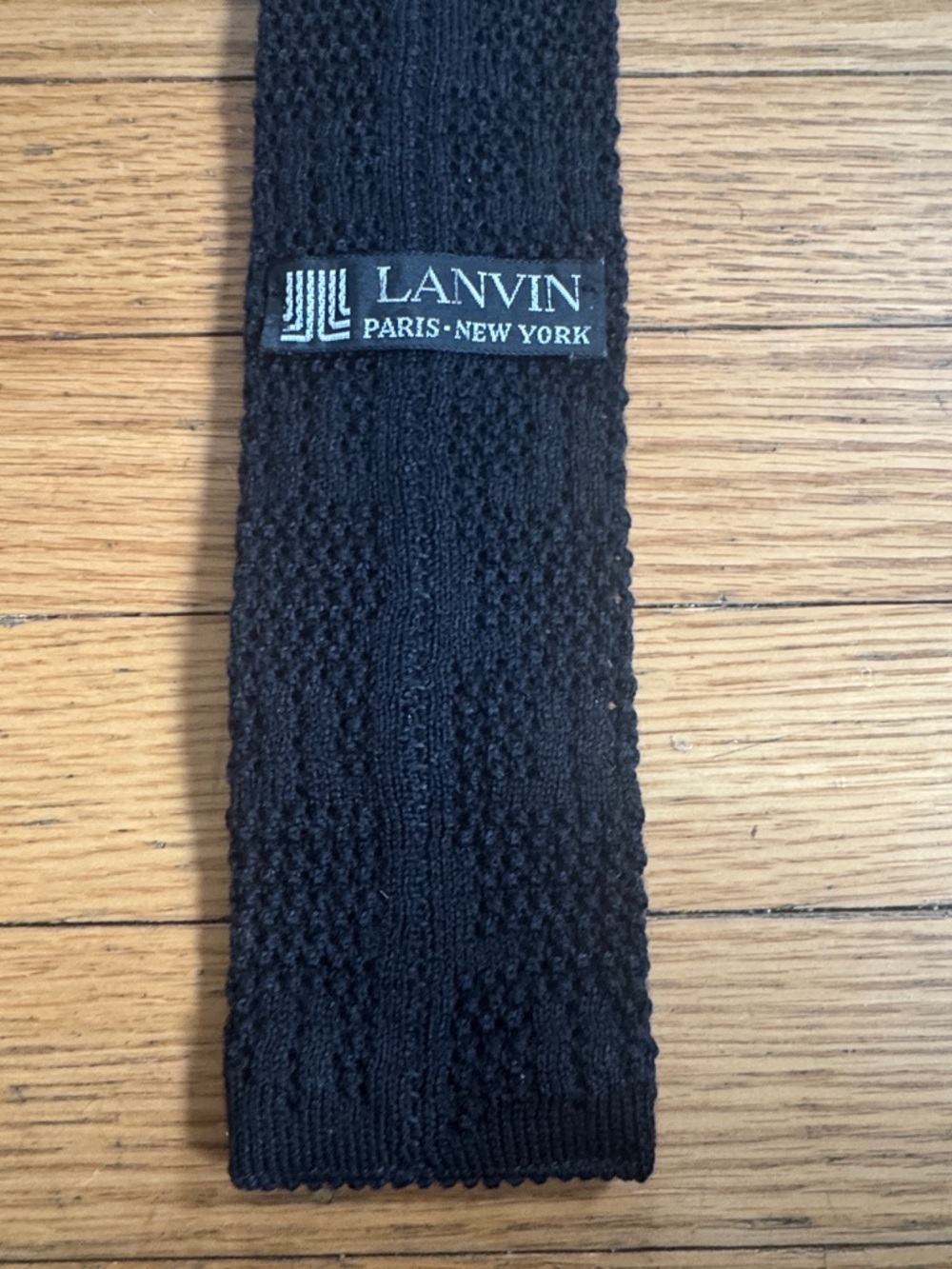 Lanvin Black Wool Knit Tie Textured Square Tip Designer Necktie